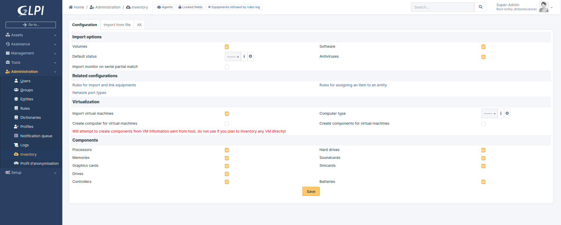 Configuration Inventaire Natif