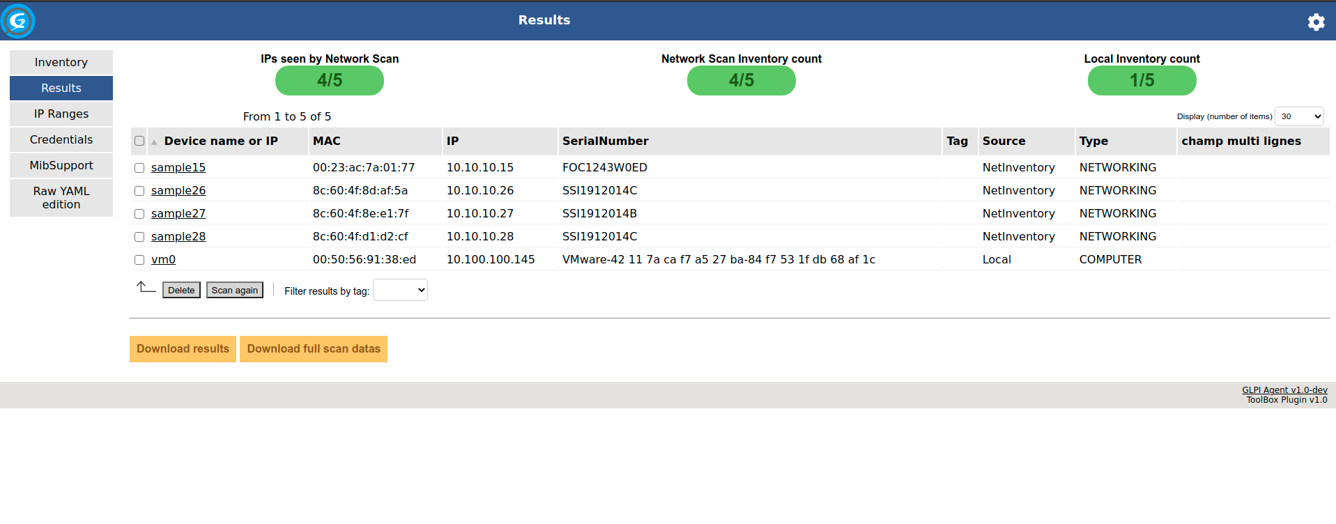 Resultats d'inventaire