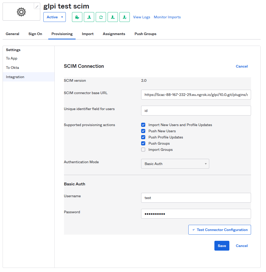 Okta SCIM configuration